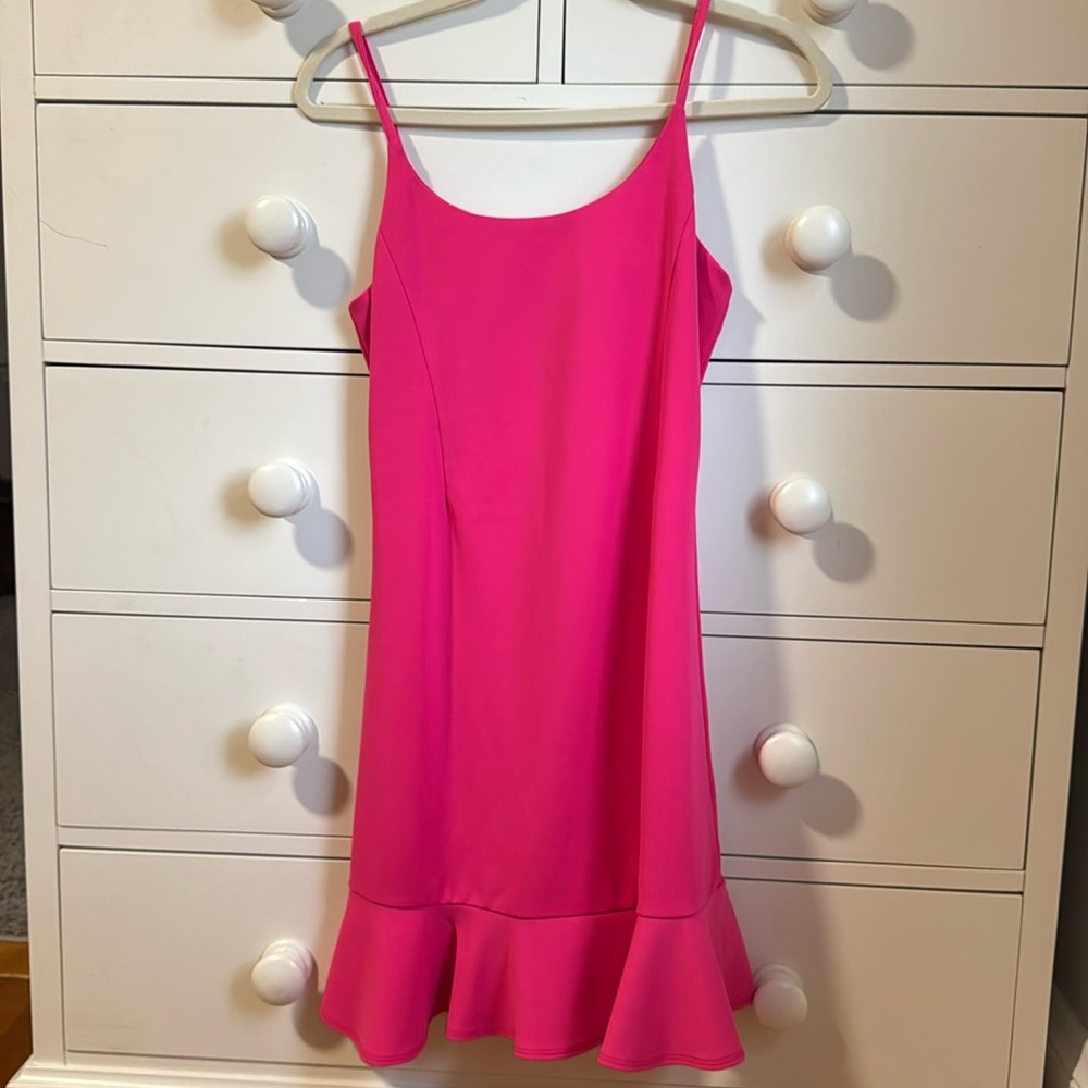Bloomingdale Aqua - Pink Crepe Ruffe Hem Strap Slip Dress - Size M